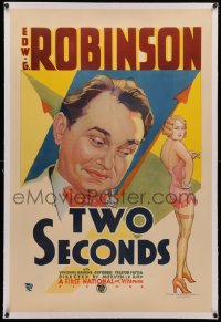 4b0284 TWO SECONDS linen 1sh 1932 cool art of Edward G. Robinson & sexy Vivienne Osborne, ultra rare!