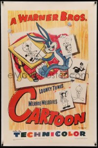 4b0290 WARNER BROS CARTOON linen 1sh 1948 great art of Bugs Bunny at drawing board with other toons!