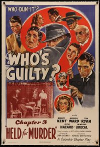 4b0295 WHO'S GUILTY linen chapter 3 1sh 1945 crime montage art, Columbia who-dun-it mystery serial!