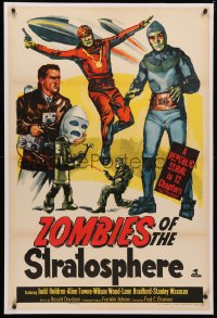 4b0302 ZOMBIES OF THE STRATOSPHERE linen 1sh 1952 Republic serial, great art of aliens with guns!