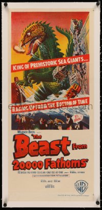 4c0160 BEAST FROM 20,000 FATHOMS linen Aust daybill 1953 Bradbury's king of prehistoric sea giants!