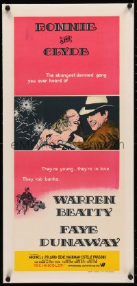 4c0162 BONNIE & CLYDE linen Aust daybill 1968 notorious crime duo Warren Beatty & Faye Dunaway, Penn!