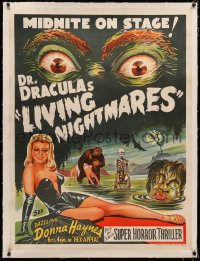 4c0157 DR. DRACULA'S LIVING NIGHTMARES linen Aust special poster 1950s art of sexy woman & monsters!