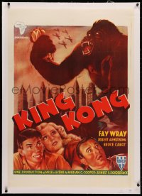 4c0148 KING KONG linen Belgian Congo 27x38 R1950s different art of giant ape over New York City!