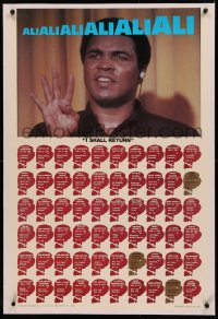 4c0257 MUHAMMAD ALI linen 25x37 commercial poster 1980 listing all his boxing wins, I Shall Return!