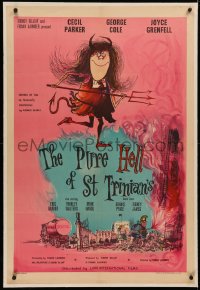 4c0218 PURE HELL OF ST TRINIAN'S linen English 1sh 1961 great Searle teenage girl Devil art, rare!