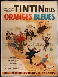 4c0048 TINTIN ET LES ORANGES BLEUES linen French 1p 1964 art by Herge, from his classic cartoon!