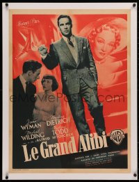 4c0110 STAGE FRIGHT linen French 24x31 1950 Marlene Dietrich, Alfred Hitchcock, different & rare!