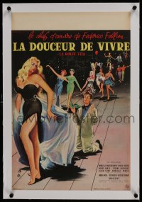4c0114 LA DOLCE VITA linen French 16x24 1960 Federico Fellini, Mastroianni, sexy Ekberg by Yves Thos!