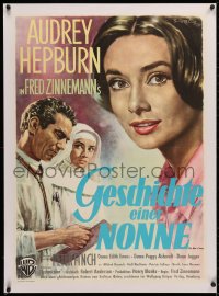 4c0101 NUN'S STORY linen German 1960 different Hans Otto Wendt art of missionary Audrey Hepburn, rare!