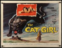 4c0226 CAT GIRL linen 1/2sh 1957 cool black panther & sexy girl art, to caress her is to tempt DEATH!