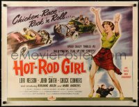 4c0229 HOT ROD GIRL linen 1/2sh 1956 AIP, Lori Nelson, sexy dancing bad girl & chicken-race art!