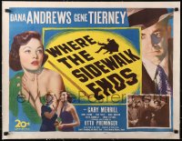 4c0244 WHERE THE SIDEWALK ENDS linen 1/2sh 1950 Dana Andrews, sexy Gene Tierney, Otto Preminger noir!