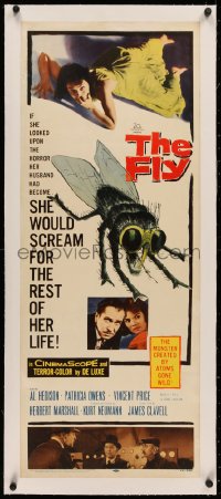 4c0221 FLY linen insert 1958 Vincent Price, Patricia Owens, Al Hedison as half-man half-fly!