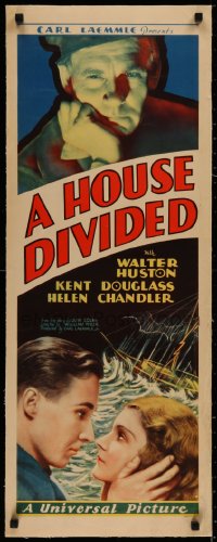 4c0222 HOUSE DIVIDED linen insert 1931 Walter Huston gets a bride, but she loves his grown son, rare!