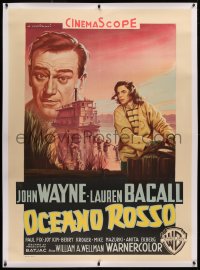 4c0005 BLOOD ALLEY linen Italian 1p 1956 Capitani art of John Wayne & Lauren Bacall, Wellman, rare!
