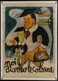 4c0094 CHUMP AT OXFORD linen Italian 1sh R1950s art of Laurel & Hardy with ghost behind, very rare!
