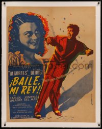 4c0132 BAILE MI REY linen Mexican poster 1951 great Juanino art of Resortes serenading pretty girl!