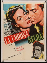 4c0133 BLACK CROWN linen Mexican poster 1951 La Corona negra, art of Maria Felix, Jean Cocteau story!