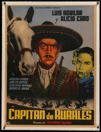 4c0134 CAPITAN DE RURALES linen Mexican poster 1951 great Vida art of Luis Aguilar & Alicia Caro!