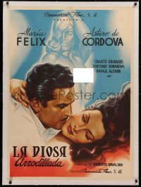 4c0137 LA DIOSA ARRODILLADA linen Mexican poster 1947 art of sexy Maria Felix & Cordova by Obregon!