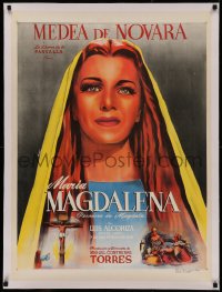 4c0140 MARIA MAGDALENA linen Mexican poster 1946 cool Cabral art of Medea de Novara in title role!