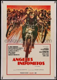 4c0083 WILD ANGELS linen South American 1966 classic art of Peter Fonda & Nancy Sinatra on motorcycle!