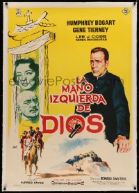 4c0119 LEFT HAND OF GOD linen Spanish 1960 great Jano art of priest Humphrey Bogart & Gene Tierney!