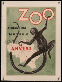 4c0294 ANTWERP ZOO linen 24x33 Belgian special poster 1954 Robert Landois art of spider monkey!