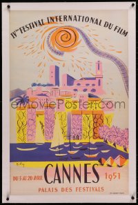 4c0088 CANNES FILM FESTIVAL linen 22x35 French commercial poster 1960s cool A.M. Rodicq art!