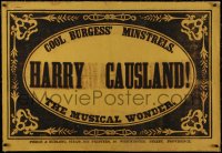 4c0260 COOL BURGESS' MINSTRELS linen 29x42 stage poster 1860s Harry Causland, The Musical Wonder!