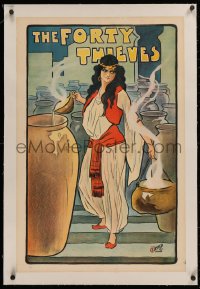 4c0264 FORTY THIEVES linen 20x30 English stage poster c1900-1910 cool full-length art of female lead!