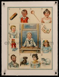 4c0297 FRENCH BOARD GAME linen 15x20 French special poster 1900s people, things & pets, boy in center!