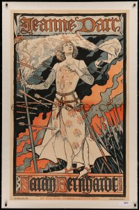 4c0056 JEANNE D'ARC linen 29x47 French stage poster 1890s Eugene Grasset art of the French heroine!