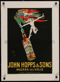 4c0313 JOHN HOPPS & SONS linen 13x19 Italian advertising poster 1940s Bazzi art of Mercury & bottle!