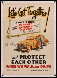 4c0302 LET'S GET TOGETHER linen 26x36 special poster 1941 G. D'Aquili art, traffic fatalities, rare!