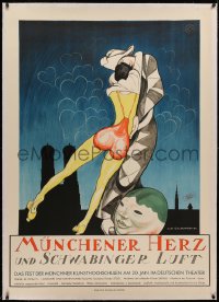 4c0071 MUNCHENER HERZ UND SCHWABINGER LUFT linen 39x57 German special poster 1938 Gulbransson art!