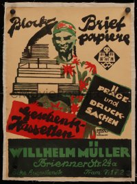 4c0317 WILLHELM MULLER linen 13x18 German advertising poster 1920s cool H. Steinhayser art, rare!