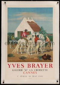 4c0279 YVES BRAYER linen 20x30 French museum/art exhibition 1961 art of four men with white horses!