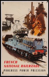 4c0331 FRENCH NATIONAL RAILROADS linen 25x39 French travel poster 1955 Albert Brenet train art!