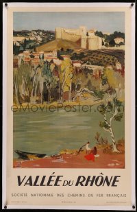 4c0330 FRENCH NATIONAL RAILROADS linen 25x39 French travel poster 1954 Brayer art of Rhone Valley!