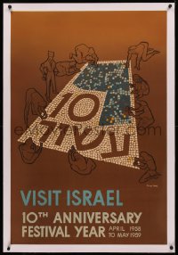 4c0319 VISIT ISRAEL linen 26x39 Israeli travel poster 1958 Karoly art, celebrating independence!