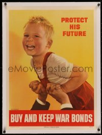 4c0280 BUY & KEEP WAR BONDS linen 20x28 WWII war poster 1944 art of a smiling child by Ruth Nichols!