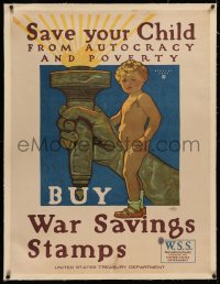 4c0286 BUY WAR SAVING STAMPS linen 30x39 WWI war poster 1918 Herbert Paus art of child, Lady Liberty!