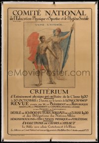 4c0058 COMITE NATIONAL linen 32x47 French WWI war poster 1919 Malherbe art of Marianne & man!
