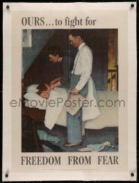 4c0282 FREEDOM FROM FEAR linen 20x28 WWII war poster 1943 great Norman Rockwell Four Freedoms art!
