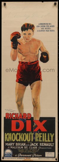 4d0455 KNOCKOUT REILLY long Aust daybill 1927 best Richardson Studio art of boxer Richard Dix, rare!
