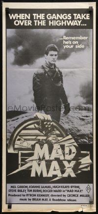 4d0034 MAD MAX Aust daybill 1979 George Miller classic, Mel Gibson, rare 1st release purple design!