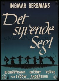 4d0475 SEVENTH SEAL Danish 1960 Ingmar Bergman, great silhouette art of Death leading others, rare!