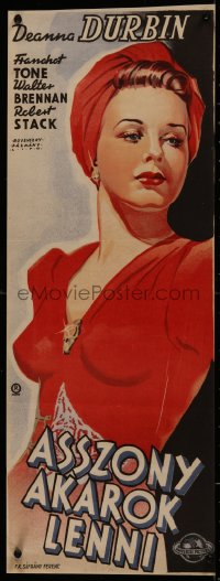 4d0507 NICE GIRL Hungarian 11x30 1945 great waist-high art of Deanna Durbin in sexy red dress, rare!